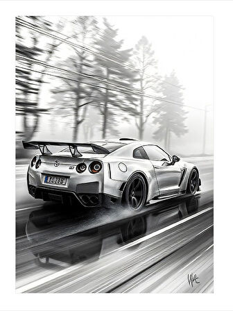 Hızlı Spor Araba Çizimi Tasarım Ahşap Tablo