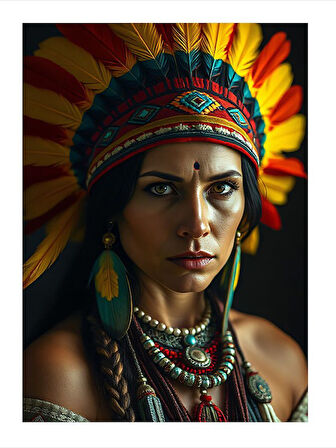 Kızılderili Kadın Portresi Model Ahşap Tablo