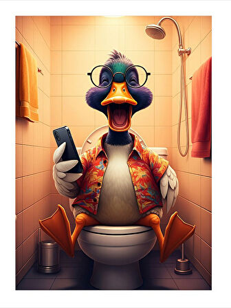 Tuvalette Ördek Figürü Hediyelik Mdf Tablo