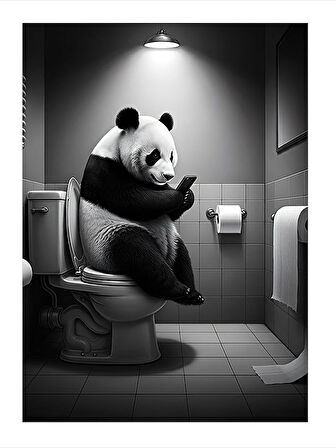 Tuvalette Oturan Panda Mdf poster
