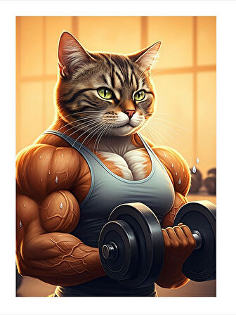 Kaslı Kedi Figürü Art Mdf Tablo