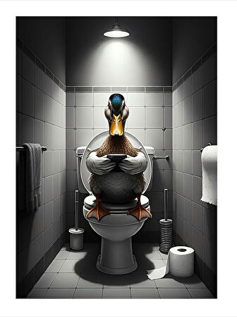 Tuvalette Ördek Portresi Art Mdf Poster