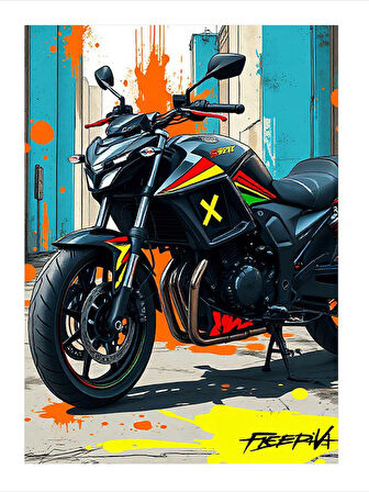 Siyah Motosiklet Desenli Mdf Tablo