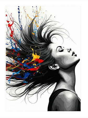 Renk Patlamasıyla Kadın Art Mdf Tablo