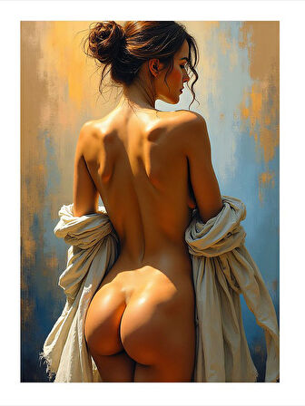 Arkası Dönük Çıplak Kadın Figürü Model Ahşap Tablo
