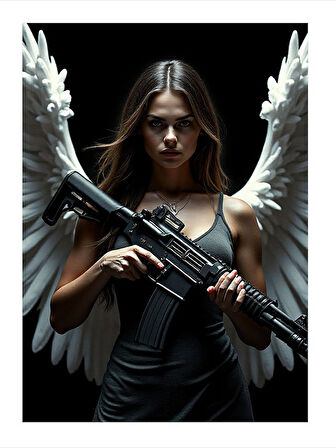 Silahlı Melek Kadın Figürü Modern Mdf Tablo