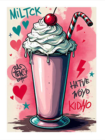 Renkli Milkshake Tasarımı Desenli Ahşap Tablo