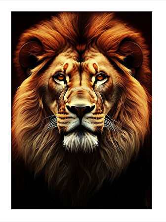 Gerçekçi Aslan Portresi Modern Ahşap Tablo
