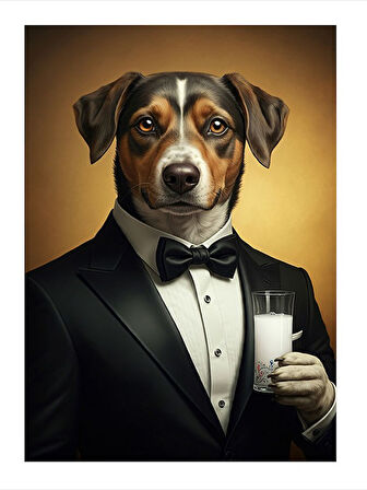 Smokinli Köpek Portresi Mdf poster