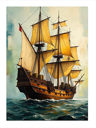 Yelkenli Gemi Ve Denizin Zarafeti Hediyelik Ahşap Tablo