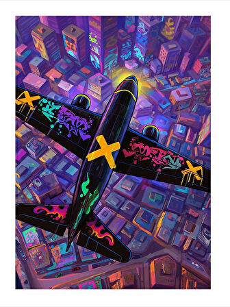 Renkli Uçak Ve Gökyüzü Tasarımı Tasarım Mdf Tablo