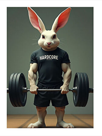 Ağırlık Kaldıran Tavşan Dekoratif ahşap Tablo