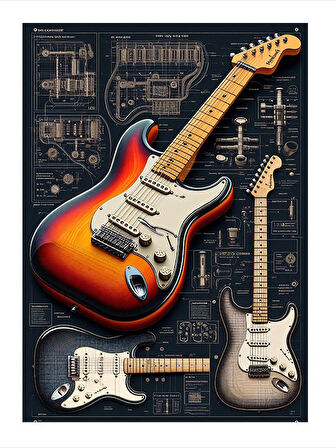 Elektro Gitar Ve Müzik Teması Art Mdf Tablo