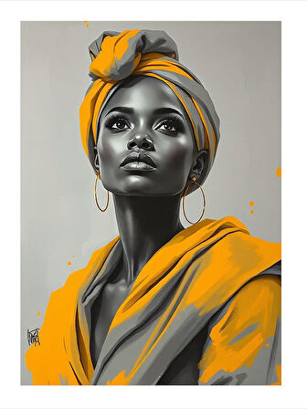 Sarı Başörtülü Kadın Portresi Art Mdf Poster