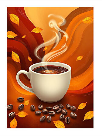 Sıcak Kahve Ve Yaprak Deseni Tasarım Ahşap Tablo