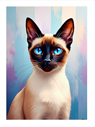 Parlak Gözlü Siyam Kedisi Modern Ahşap Tablo