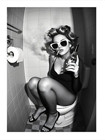 Tuvalette Güneş Gözlüklü Kadın Mdf poster