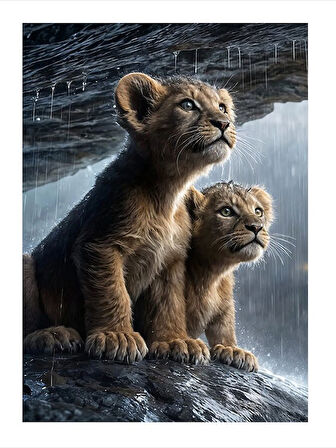 Aslan Yavruları  Dekoratif Mdf Tablo