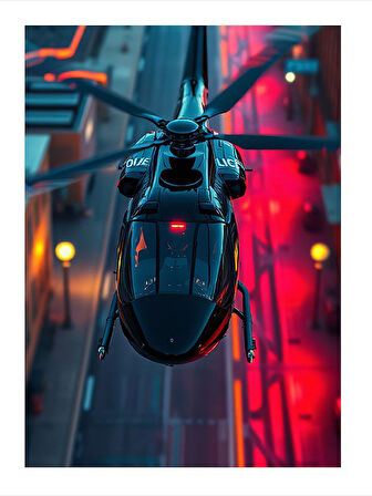 Kırmızı Siyah Helikopter Ve Gökyüzü Model Mdf tablo