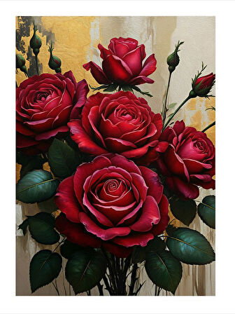 Kırmızı Güller Ve Zarafet Model Ahşap Tablo