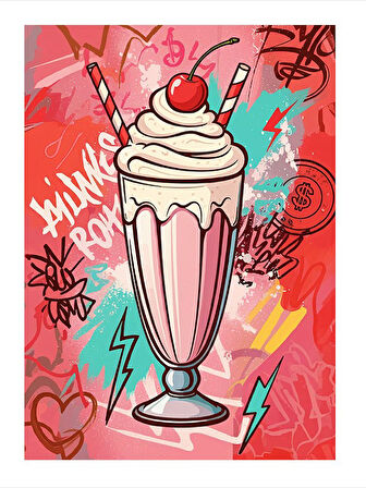 Renkli Milkshake İllüstrasyonu Art Mdf Tablo