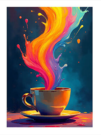 Renkli Buharlı Fincan Tasarım Mdf Tablo