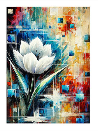 Soyut Beyaz Çiçek Çizimi Tasarım Mdf Tablo