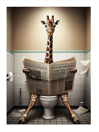 Gazete Okuyan Zürafa Model Mdf tablo