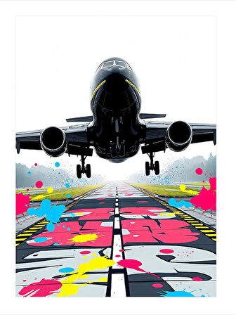 Modern Uçak Ve Renkli Grafik Hediyelik Ahşap Tablo