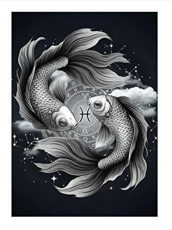 Balık Burcu İllüstrasyonu Dekoratif ahşap Tablo