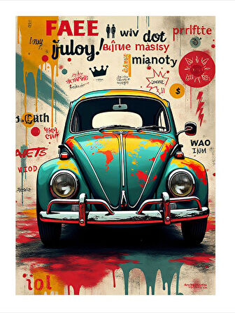 Klasik Mavi Vosvos Araba Poster Art Mdf Poster