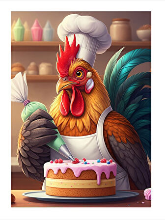 Pasta Yapan Horoz Modern Ahşap Tablo