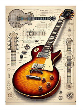 Elektro Gitar Teknik Çizim Mdf poster