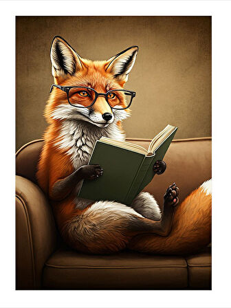 Kitap Okuyan Tilki Dekoratif ahşap Tablo