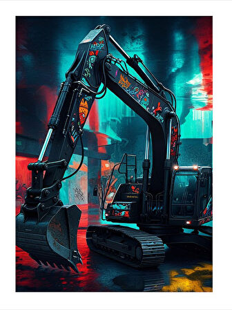 Şantiye Ve Işıklandırılmış İş Makinesi Modern Mdf Tablo