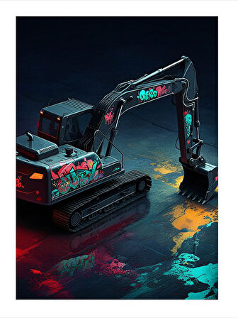 Modern İş Makinesi Ve Gece Çekimi Hediyelik Mdf Tablo