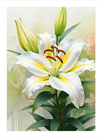 Zarif Beyaz Zambak Çiçeği Mdf Tablo