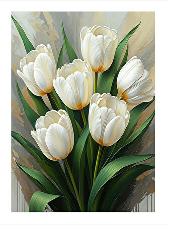 Doğal Beyaz Laleler Hediyelik Ahşap Tablo