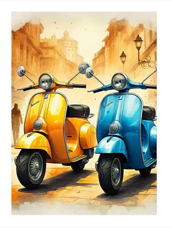 Renkli Retro Vespa Motosikletleri Dekoratif ahşap Tablo
