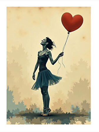 Kalpli Balon Tutmuş Dans Eden Kadın Dekoratif Mdf Tablo
