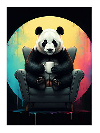 Rahatlayan Panda Sandalyede Dekoratif ahşap Tablo
