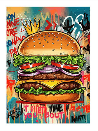 Renkli Ve Katmanlı Hamburger Çizimi Dekoratif Mdf Tablo