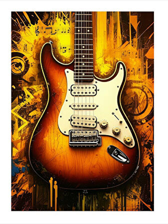 Turuncu Tonlarında Elektro Gitar Art Mdf Tablo