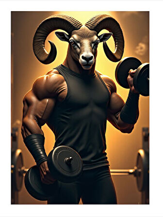 Koç Figürü Ve Kaslı Vücut Tasviri Model Ahşap Tablo