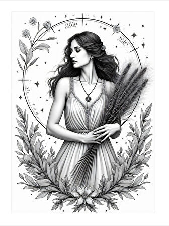 Antik Tanrıça Stili Kadın Ve Buğday Mdf poster