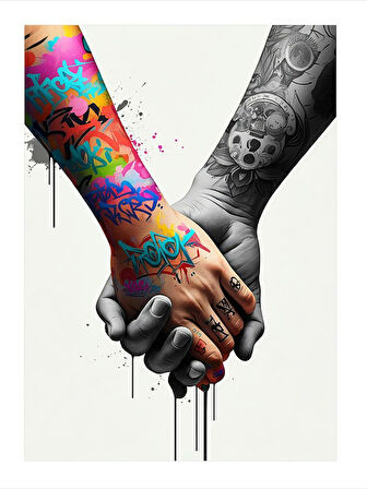 Birbirine Kenetlenen Renkli Eller Model Mdf tablo