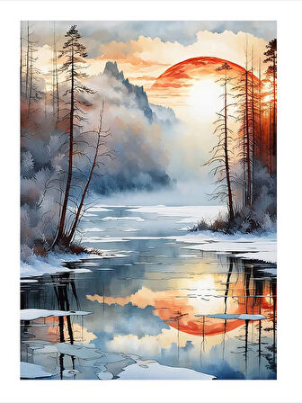 Sisli Ormanda Göl Yansıması Hediyelik Mdf Tablo