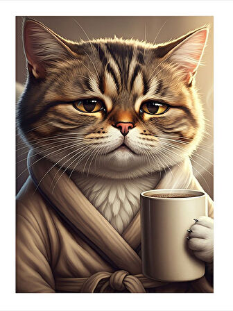 Kahve Tutan Kedi Art Mdf Tablo