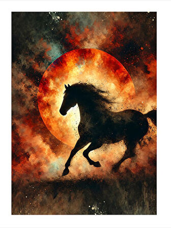 Ayışığı Altında Siyah At Desenli Ahşap Tablo