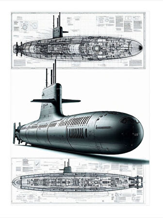 Denizaltı Çizim Şeması Modern Ahşap Tablo